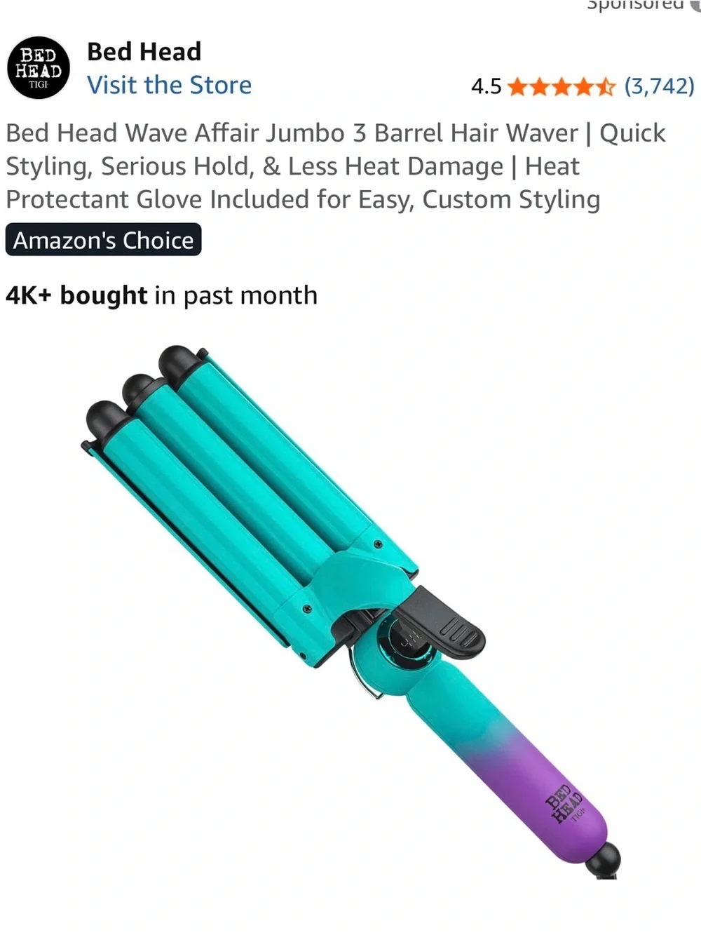 Bed Head Turquoise Triple Barrel Waver with Purple Ombré Handle